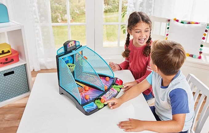 Arcade Basketball game set by Epoch Everlasting Play with LED scoreboard, launchers, basketballs and hoops for ages 6 and up