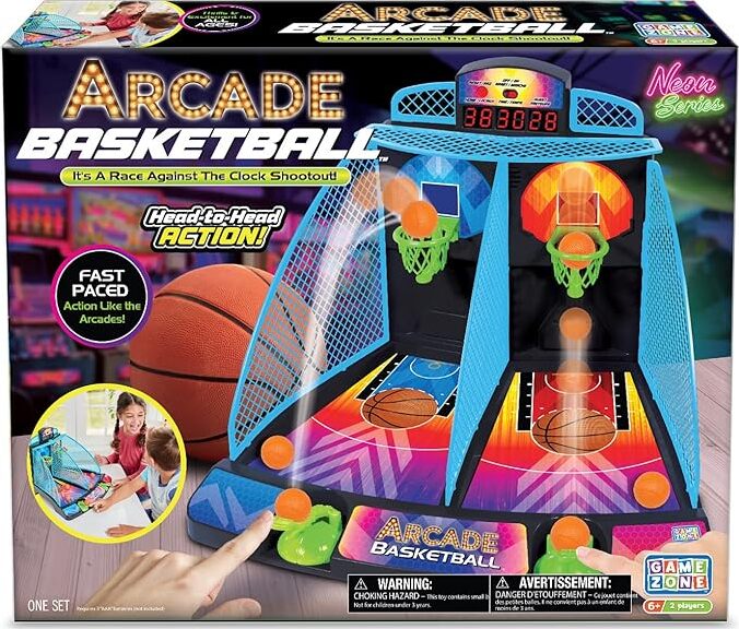 Arcade Basketball game set by Epoch Everlasting Play with LED scoreboard, launchers, basketballs and hoops for ages 6 and up