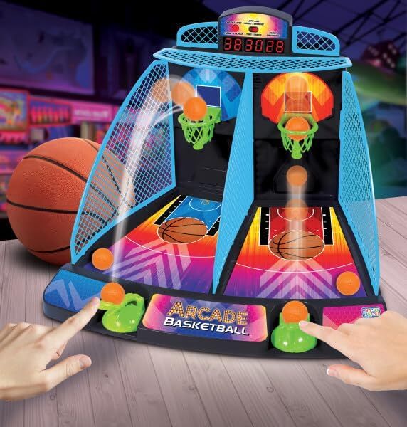 Arcade Basketball game set by Epoch Everlasting Play with LED scoreboard, launchers, basketballs and hoops for ages 6 and up