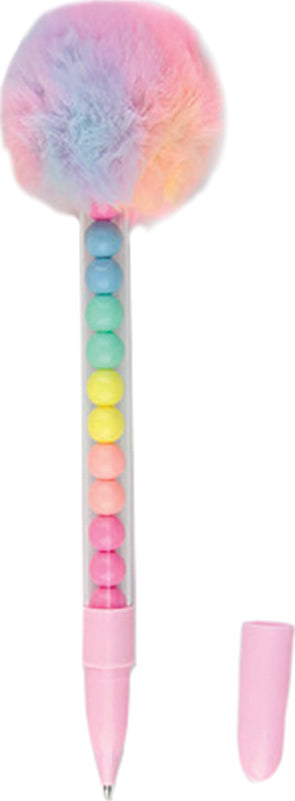 Adorable pom pom gel pen with fluffy decorative pom pom topper and smooth gel ink