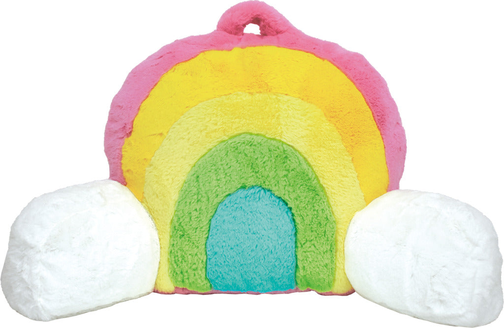 Rainbow Furry Lounge Pillow with soft colorful fur texture for comfortable seating
