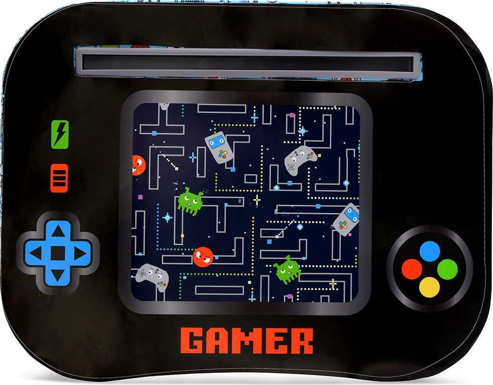 Gamer Glitch Lap Desk with gaming-themed design for portable workspace