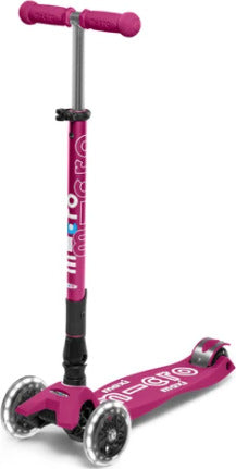 Maxi Deluxe Foldable LED Berry Red scooter with motion-activated LED wheels