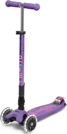 Maxi Deluxe Foldable LED Purple scooter with motion-activated light-up wheels for kids outdoor fun