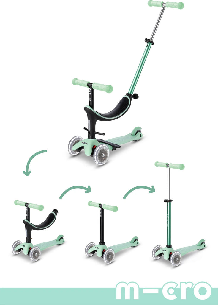 Micro Mini2Grow LED Scooter Mint with LED wheels and adjustable features