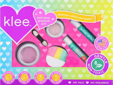 Sweet on You natural makeup starter kit with eyeshadow, blush, lip shimmer and roll-on fragrance