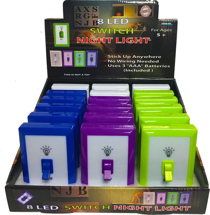 Switch Night Light with 8 LED lights, battery-operated peel and stick design with on/off switch for children's rooms