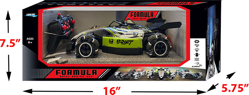 Formula drift racing car with LED lights and smoke effects in blue, green and red colors