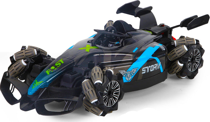 Formula drift racing car with LED lights and smoke effects in blue, green and red colors