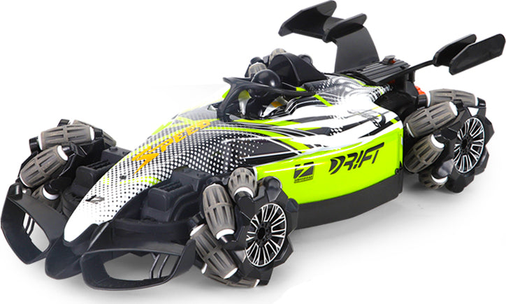 Formula drift racing car with LED lights and smoke effects in blue, green and red colors