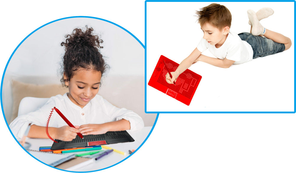 Mag Pad Drawing Board in red with magnetic stylus for mess-free creative drawing