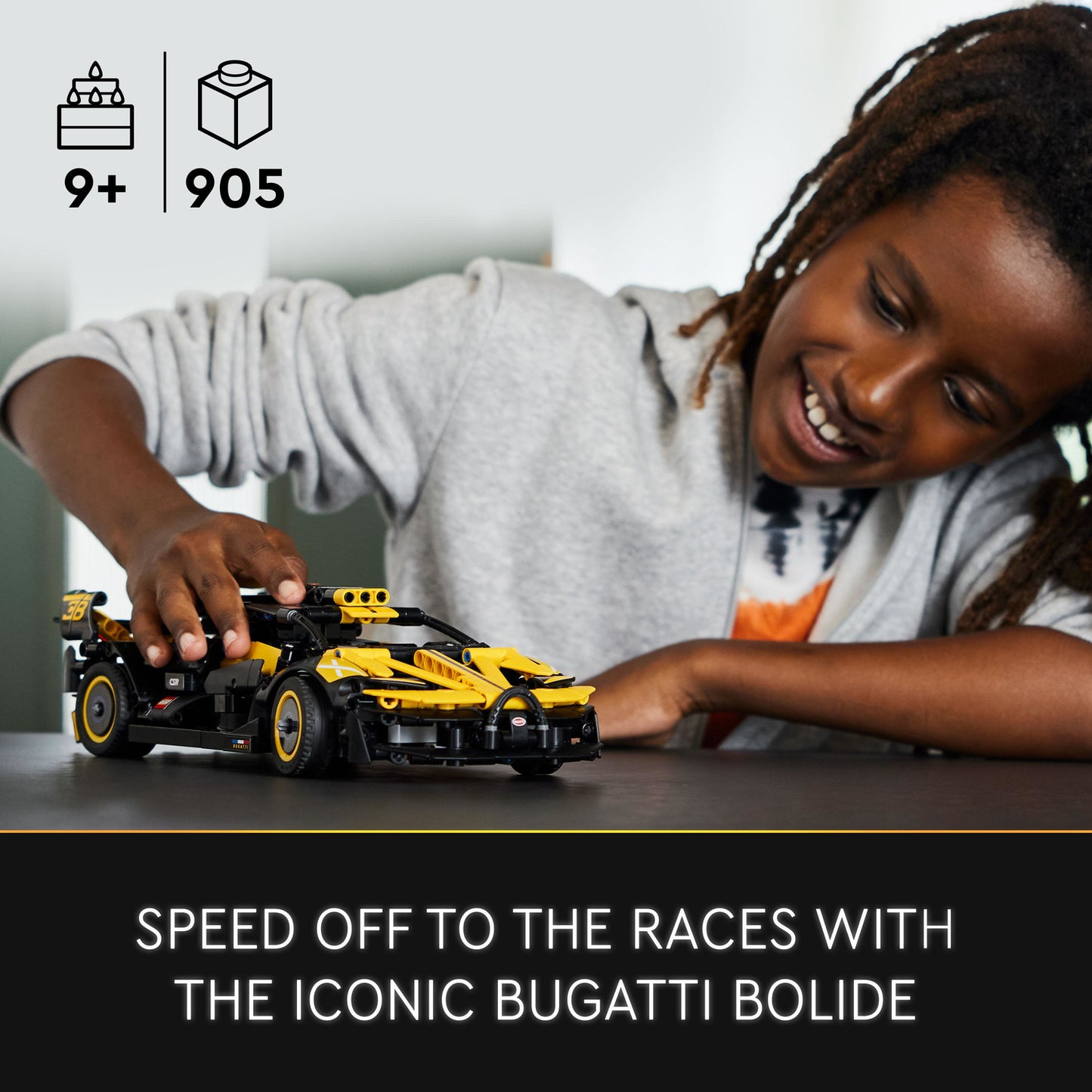LEGO Technic Bugatti Bolide 42151 building set with 905 pieces, working W16 engine and scissor doors