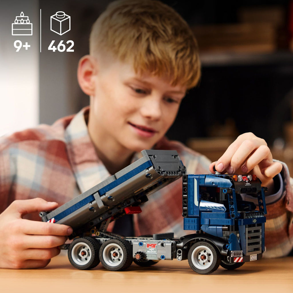 LEGO Technic Tipping Dump Truck 42203 blue construction vehicle with working tipping mechanism