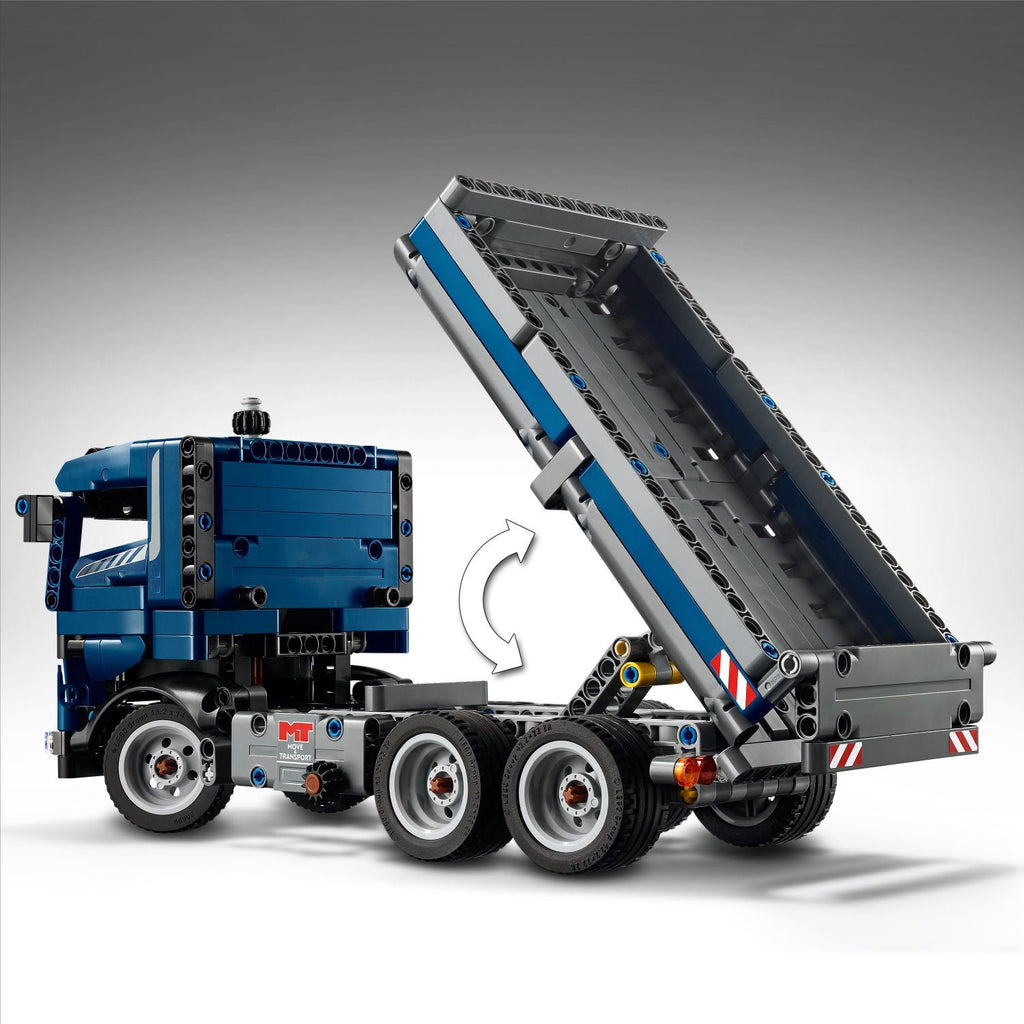 LEGO Technic Tipping Dump Truck 42203 blue construction vehicle with working tipping mechanism