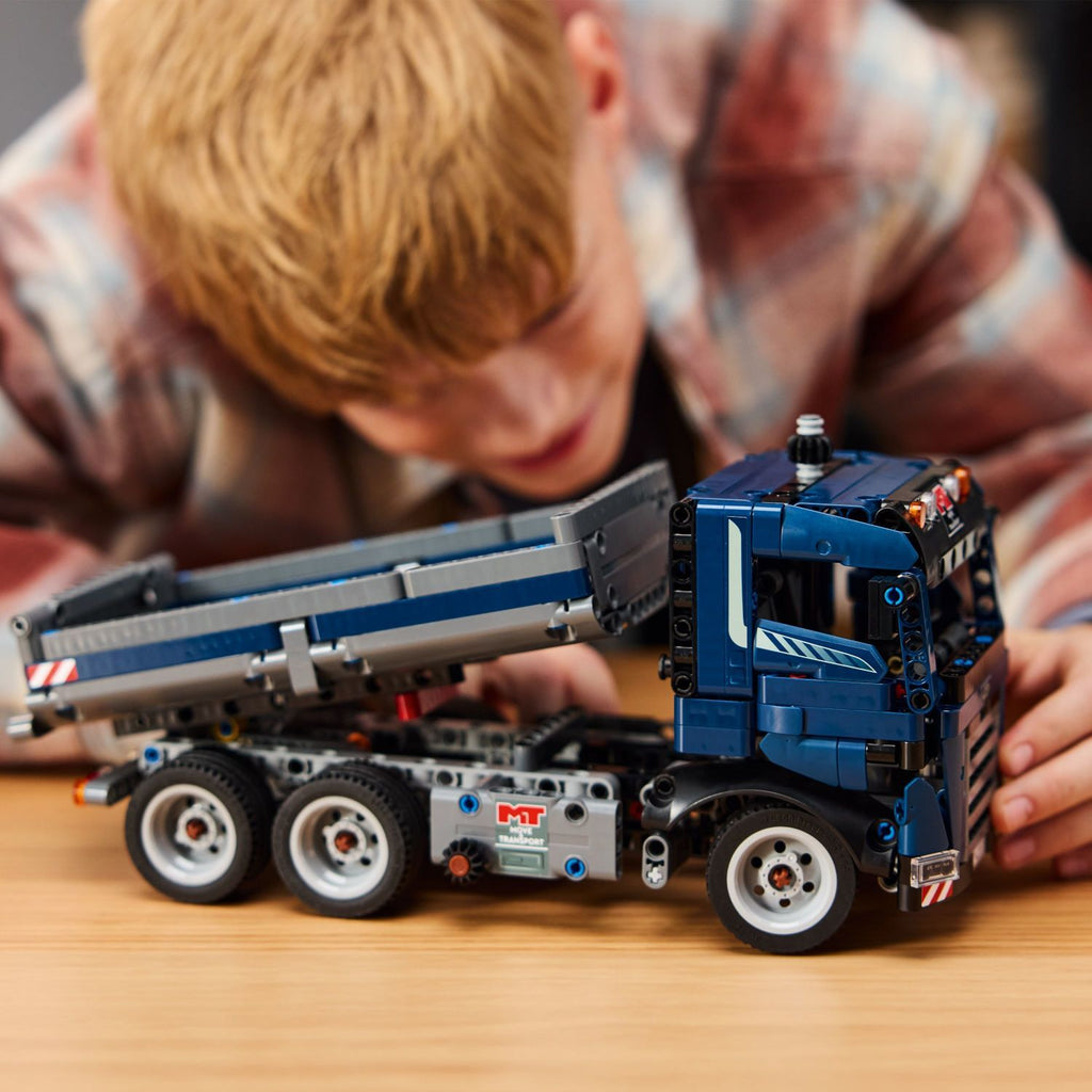 LEGO Technic Tipping Dump Truck blue construction vehicle with working tipping mechanism and opening doors