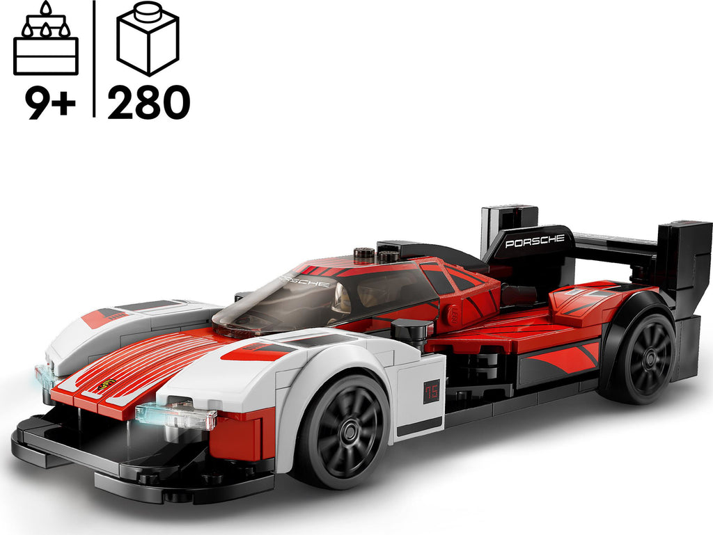 LEGO Speed Champions Porsche 963 model car set with 280 pieces and race driver minifigure