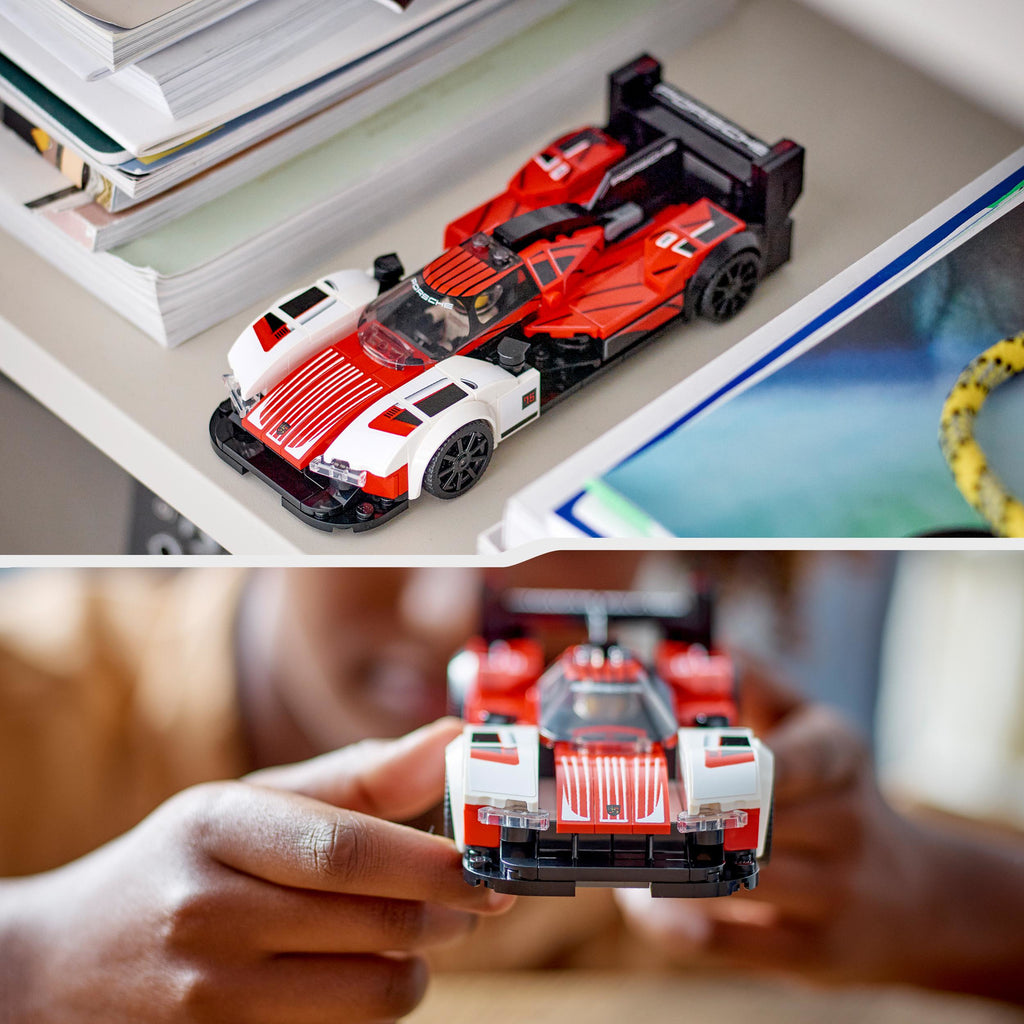 LEGO Speed Champions Porsche 963 model car set with 280 pieces and race driver minifigure
