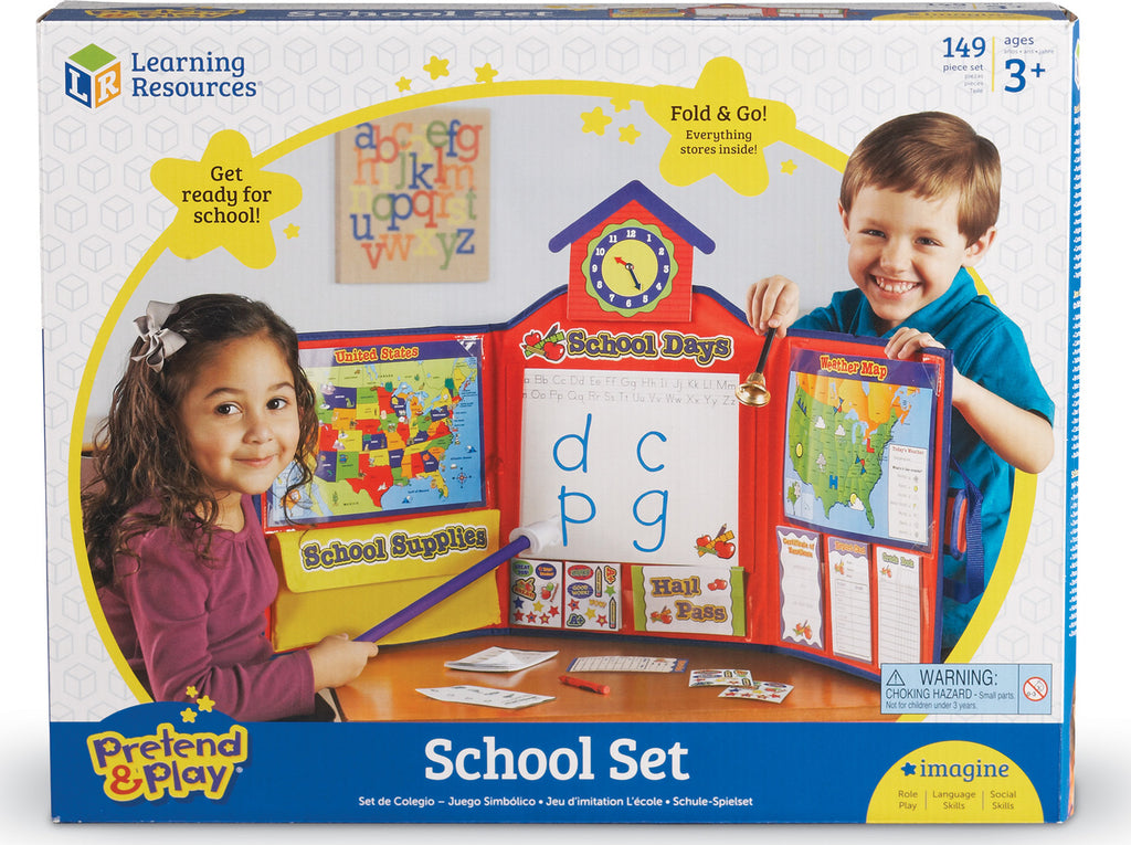 Pretend and Play School Set with bell, supplies and accessories for teacher role play