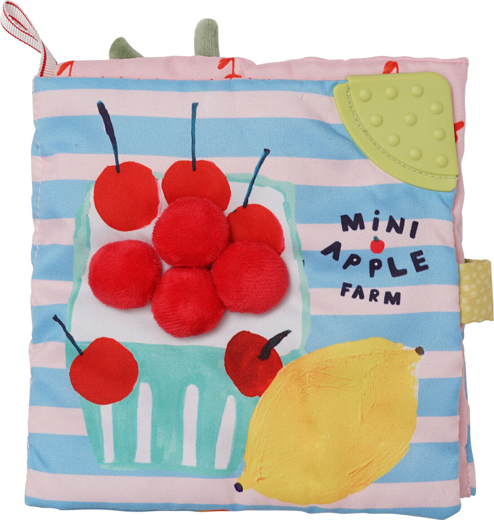 Manhattan Toy Mini-Apple Farm soft activity book with crinkle sounds, discovery mirror, and textured teether for babies and toddlers