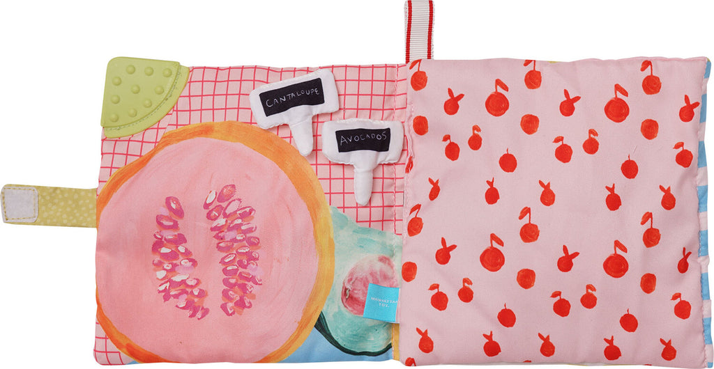 Manhattan Toy Mini-Apple Farm soft activity book with crinkle sounds, discovery mirror, and textured teether for babies and toddlers