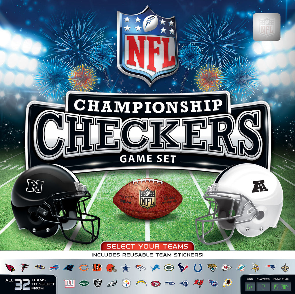 League NFL Checkers board game with football helmet pieces and officially licensed NFL teams