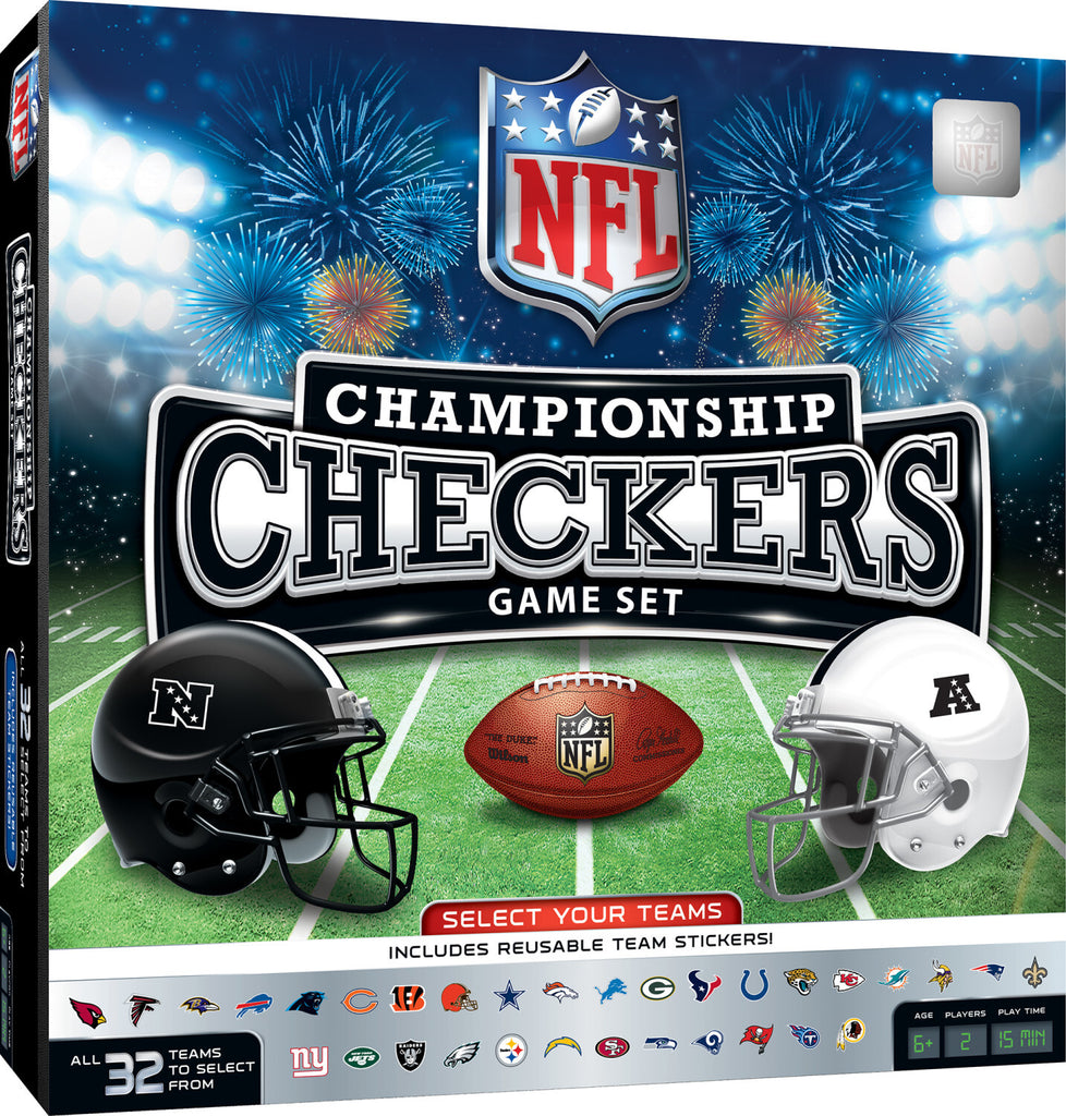 League NFL Checkers board game with football helmet pieces and officially licensed NFL teams