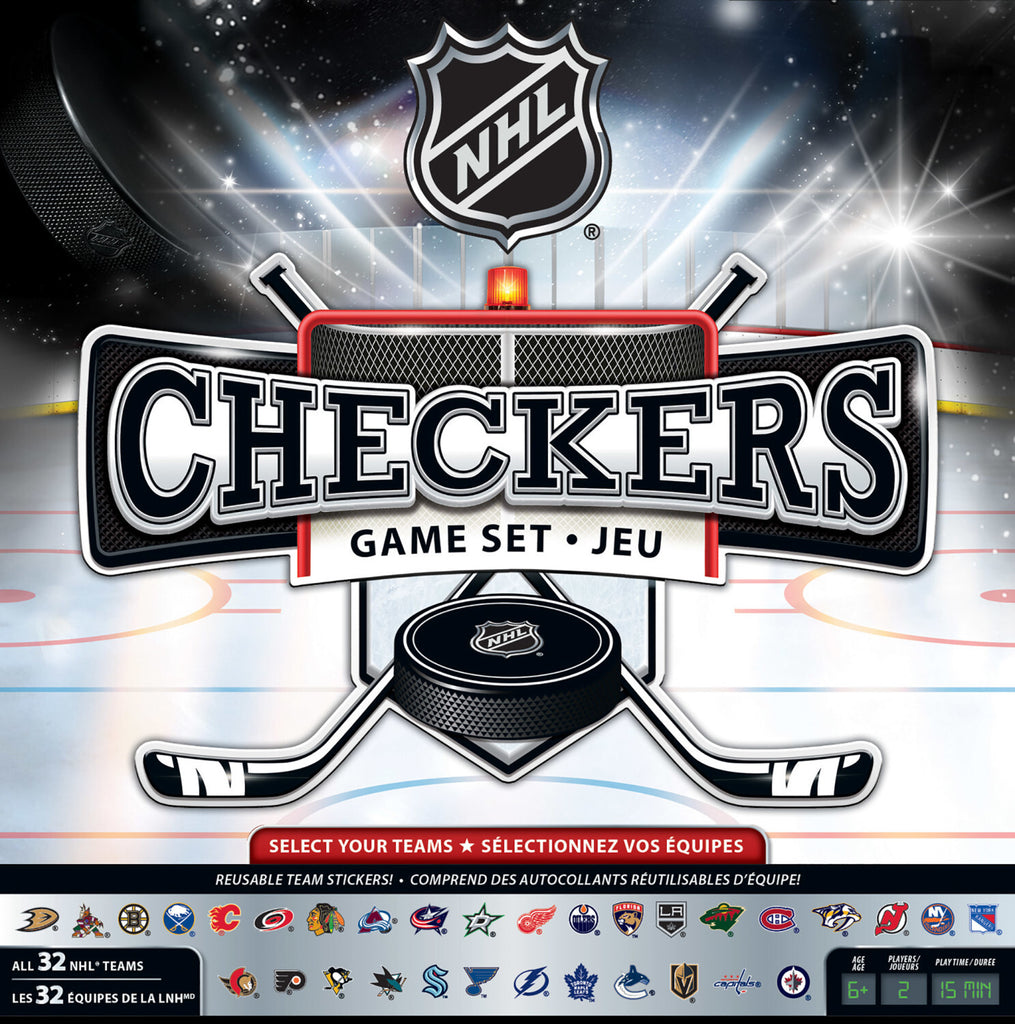 League NHL Checkers board game with hockey puck pieces and officially licensed NHL teams