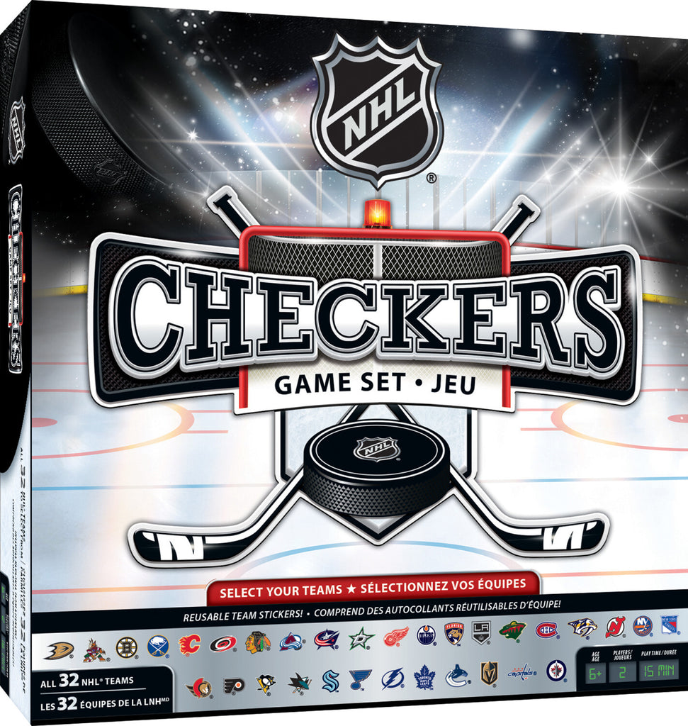 League NHL Checkers board game with hockey puck pieces and officially licensed NHL teams