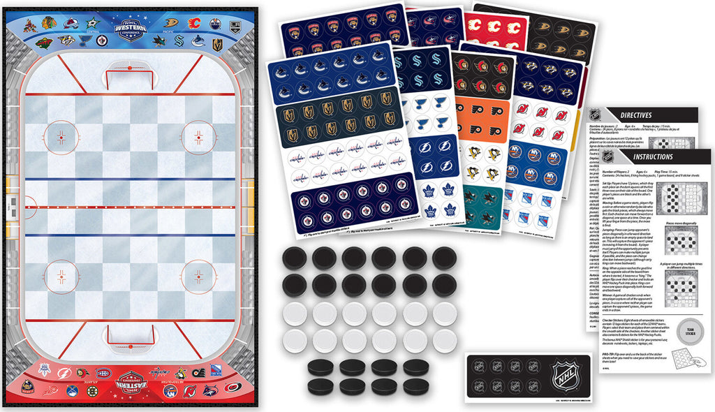 League NHL Checkers board game with hockey puck pieces and officially licensed NHL teams