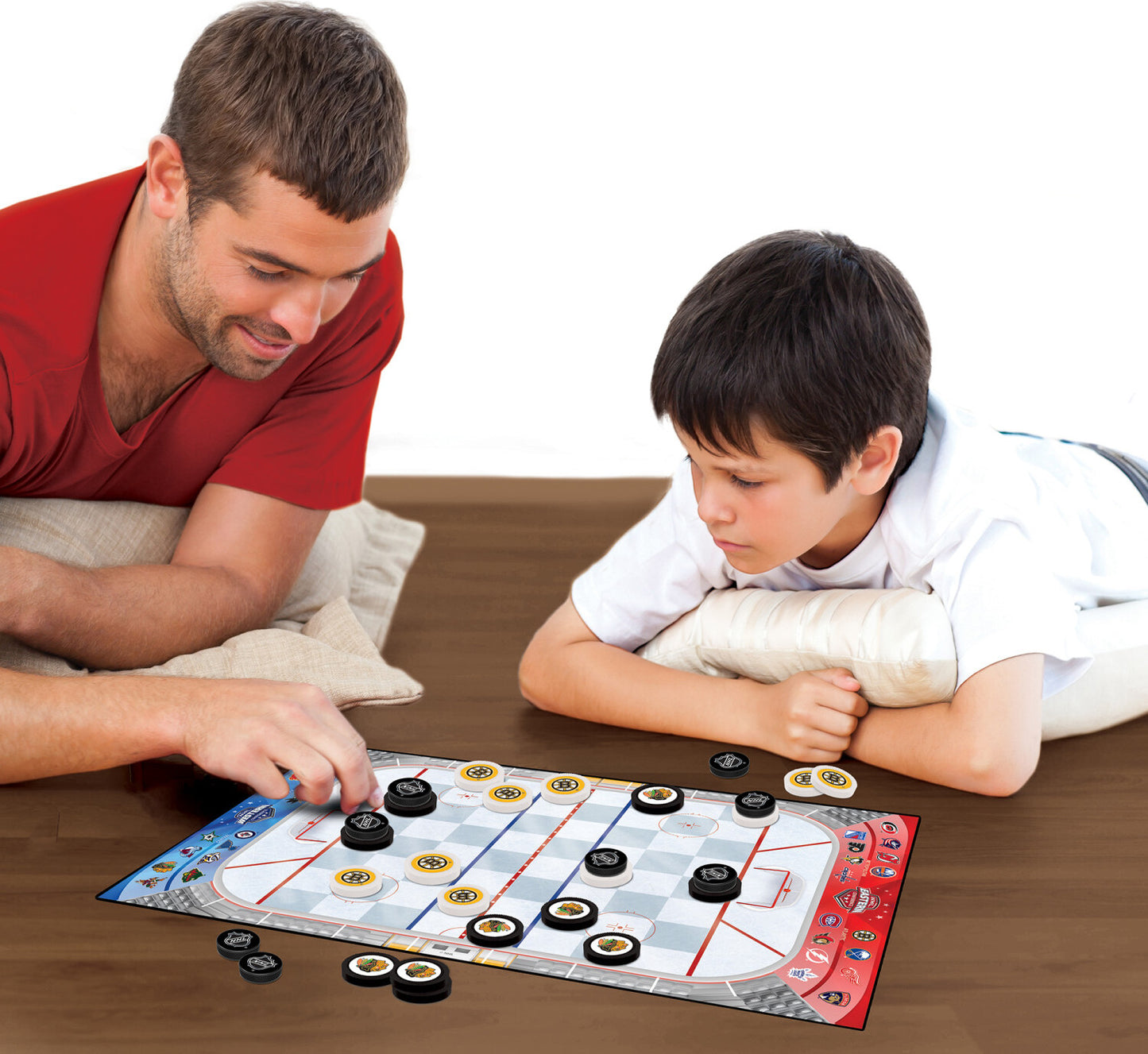 League NHL Checkers board game with hockey puck pieces and officially licensed NHL teams