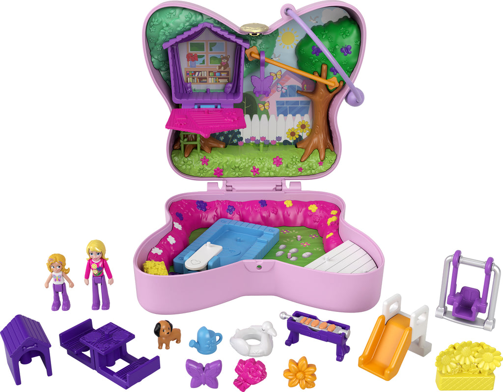 Polly Pocket butterfly compact with micro doll and butterfly garden theme with hidden surprises