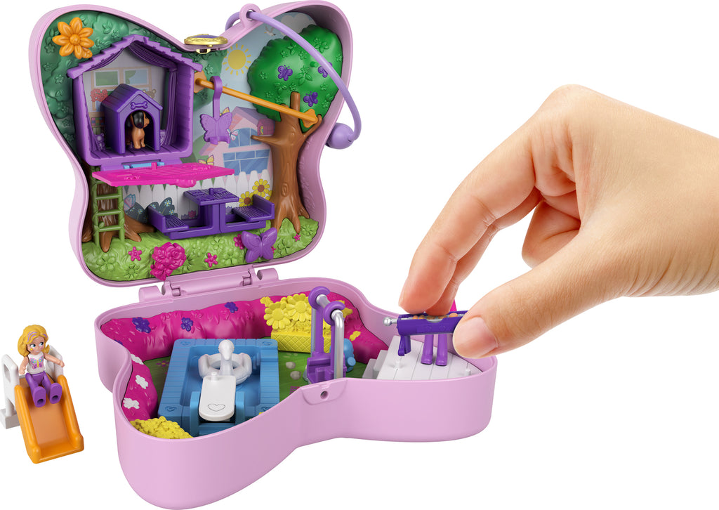 Polly Pocket butterfly compact with micro doll and butterfly garden theme with hidden surprises