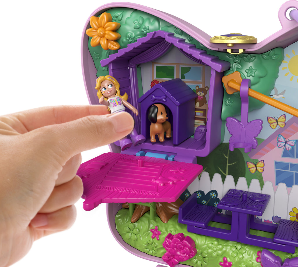 Polly Pocket butterfly compact with micro doll and butterfly garden theme with hidden surprises