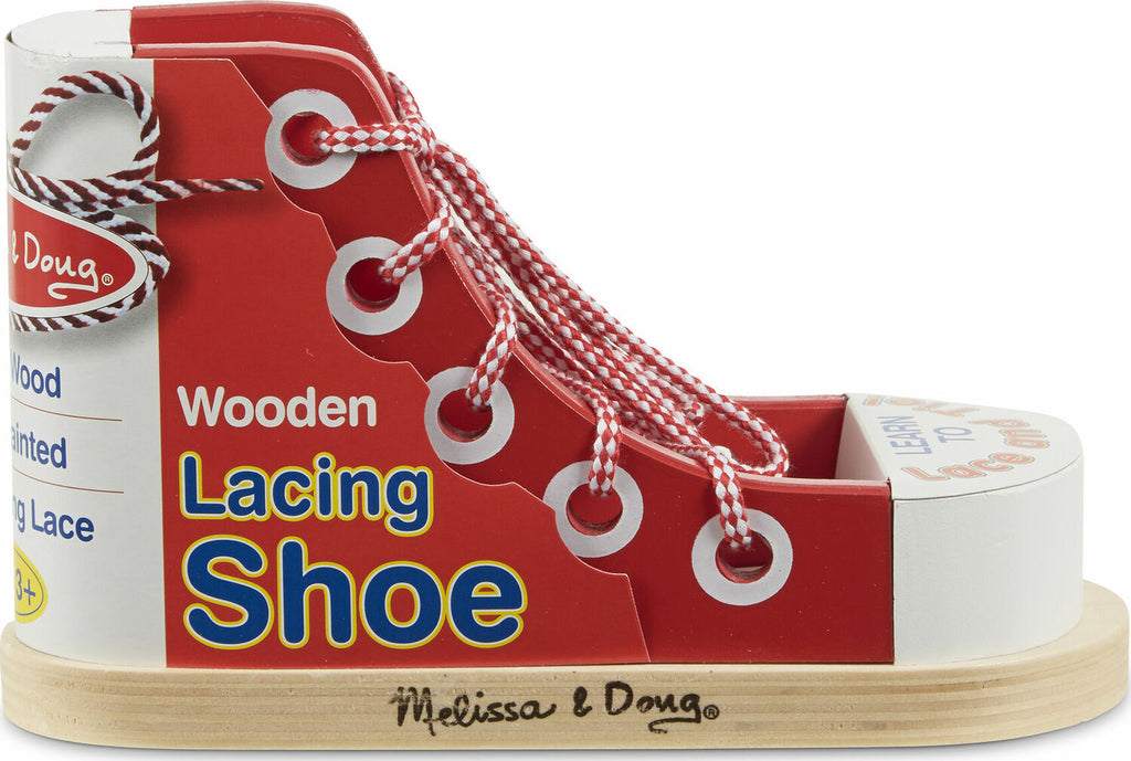 Wooden Lacing Shoe toy for teaching kids shoe tying and fine motor development
