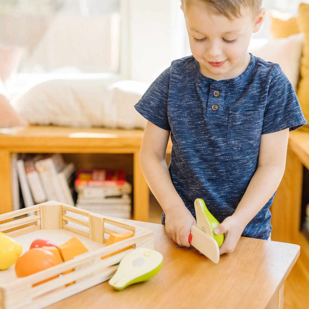 Cutting Fruit Set - Wooden Play Food with wooden knife and seven pieces of sliceable fruit by Melissa & Doug