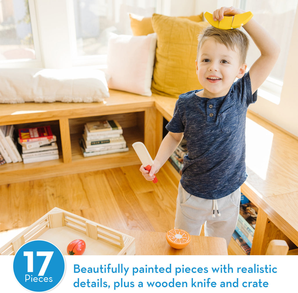 Cutting Fruit Set - Wooden Play Food with wooden knife and seven pieces of sliceable fruit by Melissa & Doug