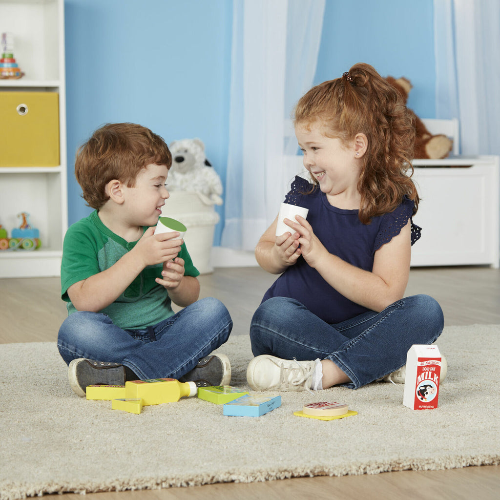 Fridge Food Set wooden play food with 9 pieces including milk, ice cream, cheese, yogurt and other refrigerated items