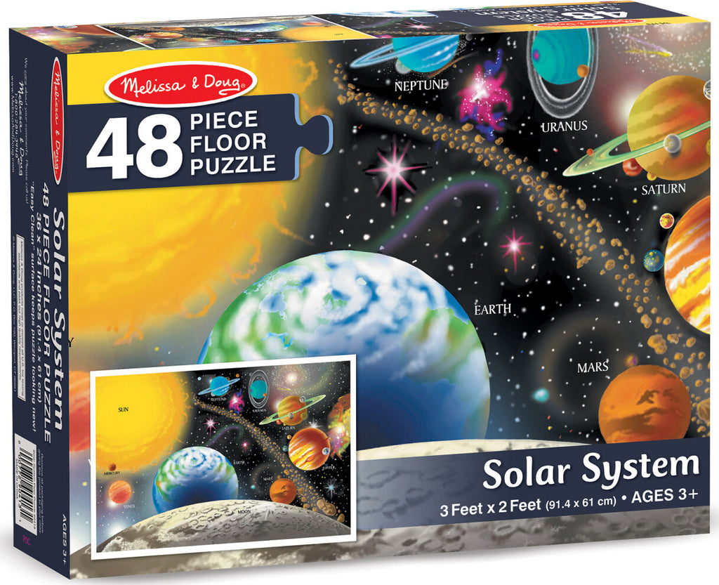Solar System Floor Puzzle 48 pieces with beautifully illustrated planets and space themed cardboard pieces