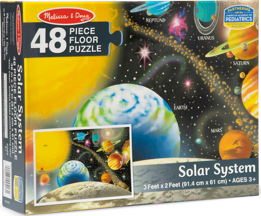 Solar System Floor Puzzle 48 pieces with beautifully illustrated planets and space themed cardboard pieces