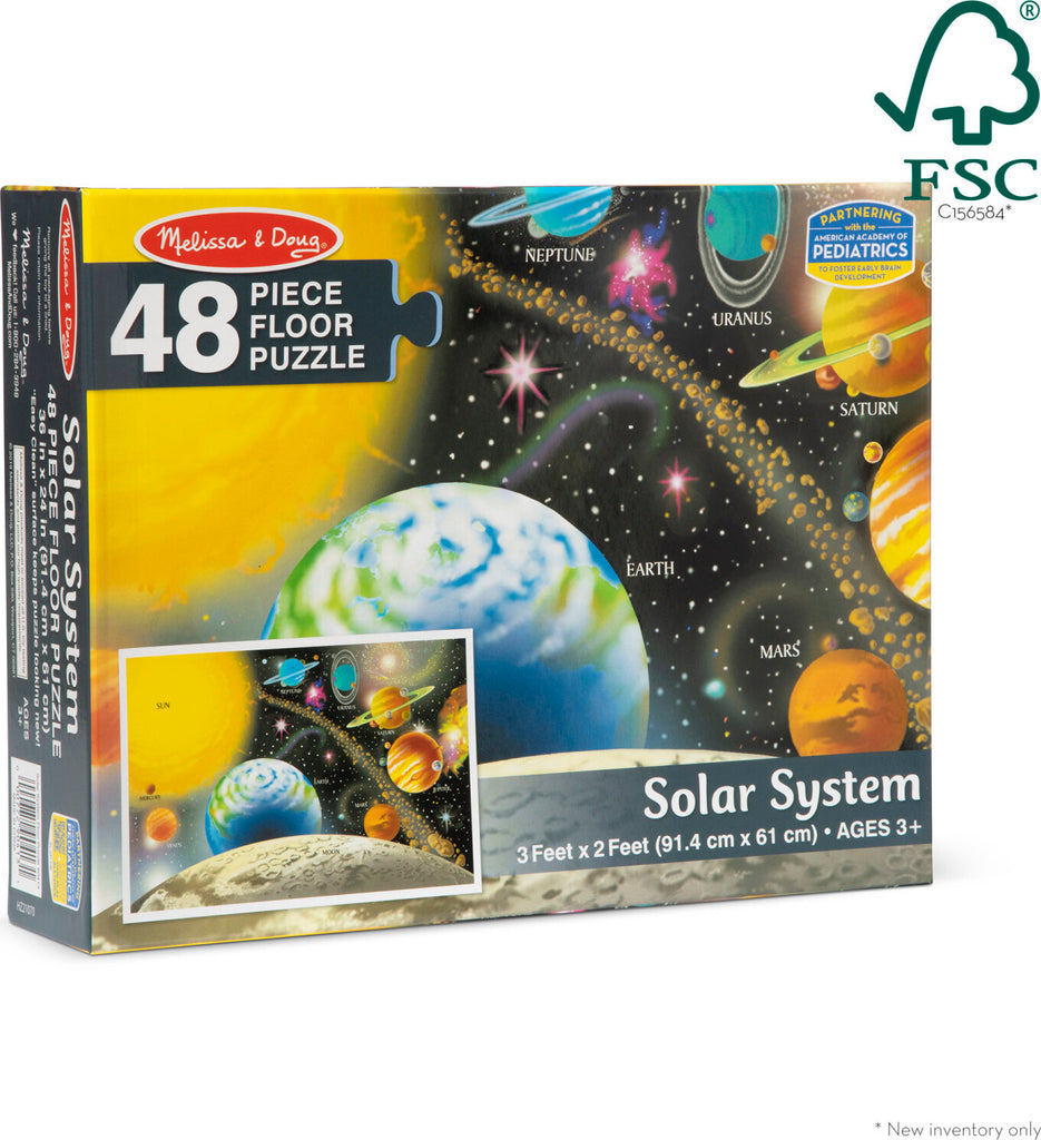 Solar System Floor Puzzle 48 pieces with beautifully illustrated planets and space themed cardboard pieces