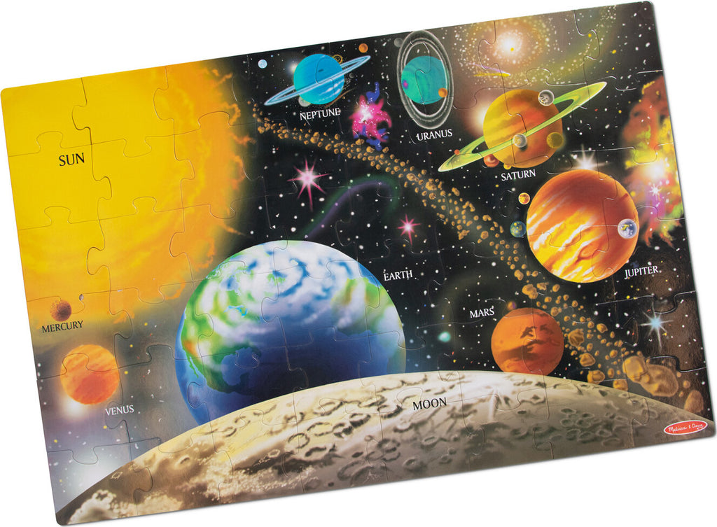 Solar System Floor Puzzle 48 pieces with beautifully illustrated planets and space themed cardboard pieces