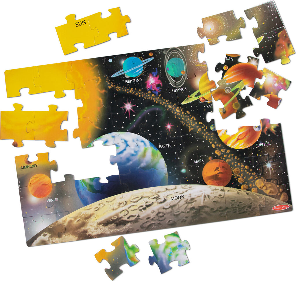 Solar System Floor Puzzle 48 pieces with beautifully illustrated planets and space themed cardboard pieces