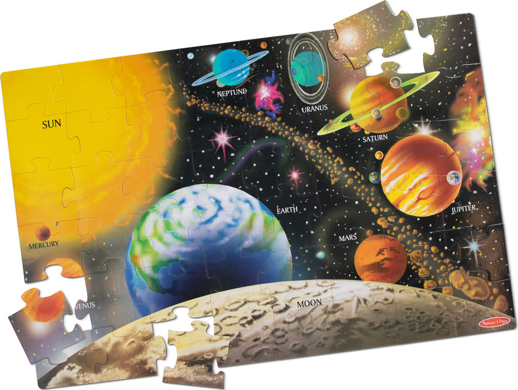 Solar System Floor Puzzle 48 pieces with beautifully illustrated planets and space themed cardboard pieces