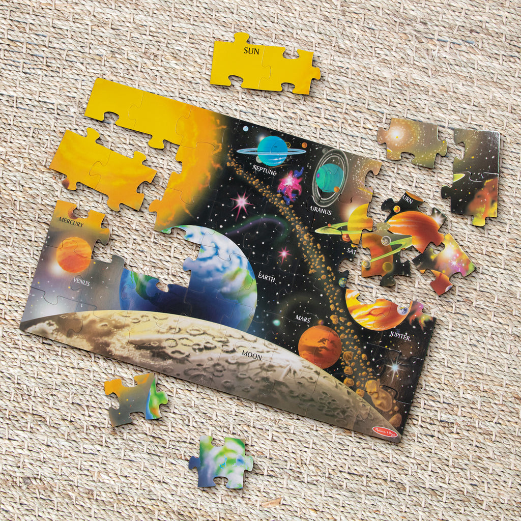 Solar System Floor Puzzle 48 pieces with beautifully illustrated planets and space themed cardboard pieces
