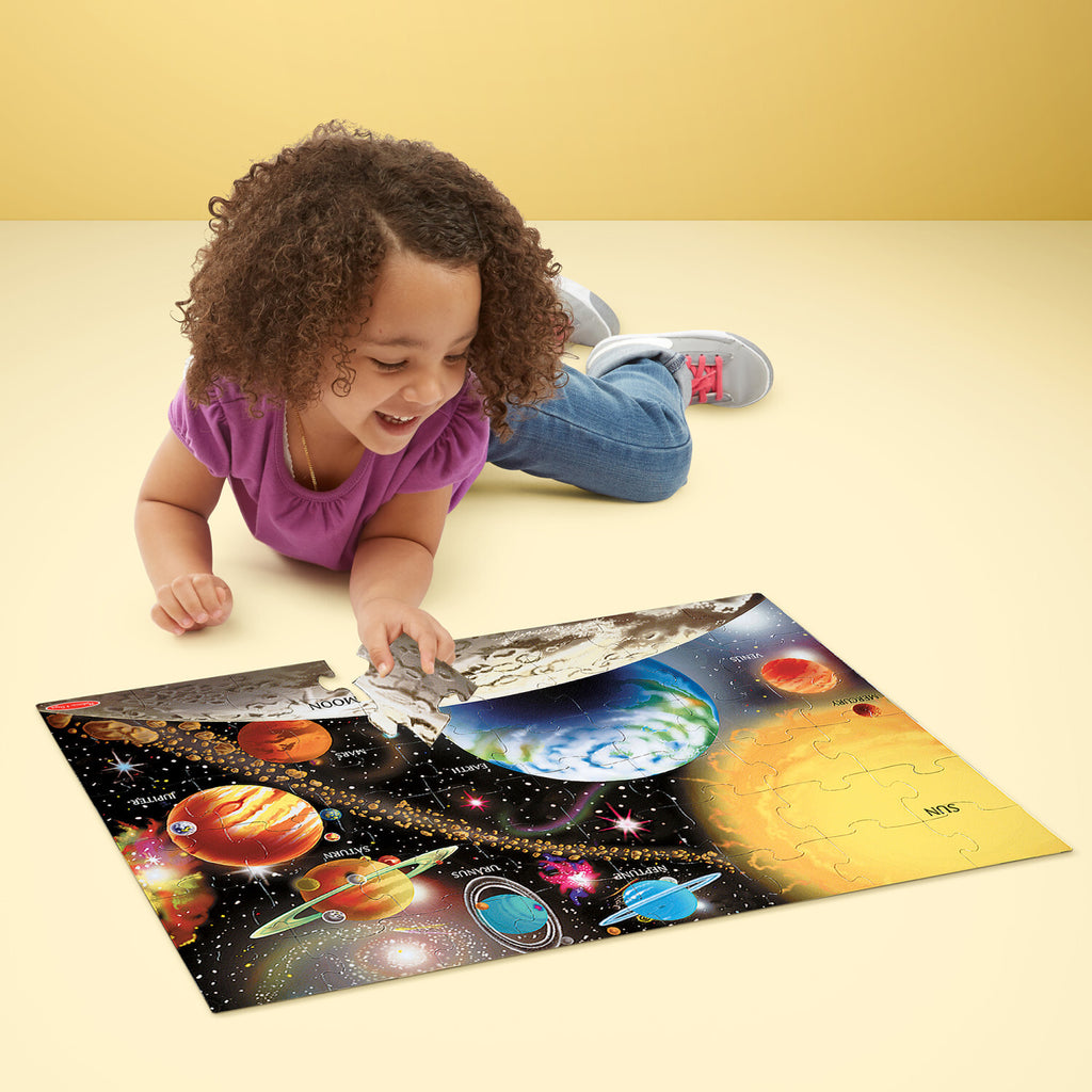 Solar System Floor Puzzle 48 pieces with beautifully illustrated planets and space themed cardboard pieces
