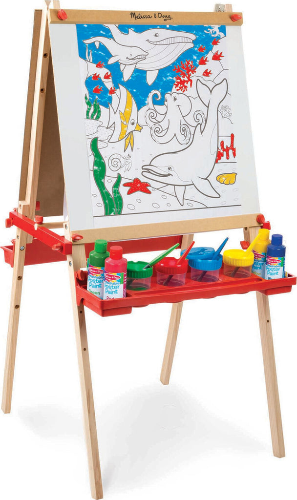 Melissa & Doug Easel Companion accessory set with paints, brushes, chalk, erasers, and art supplies