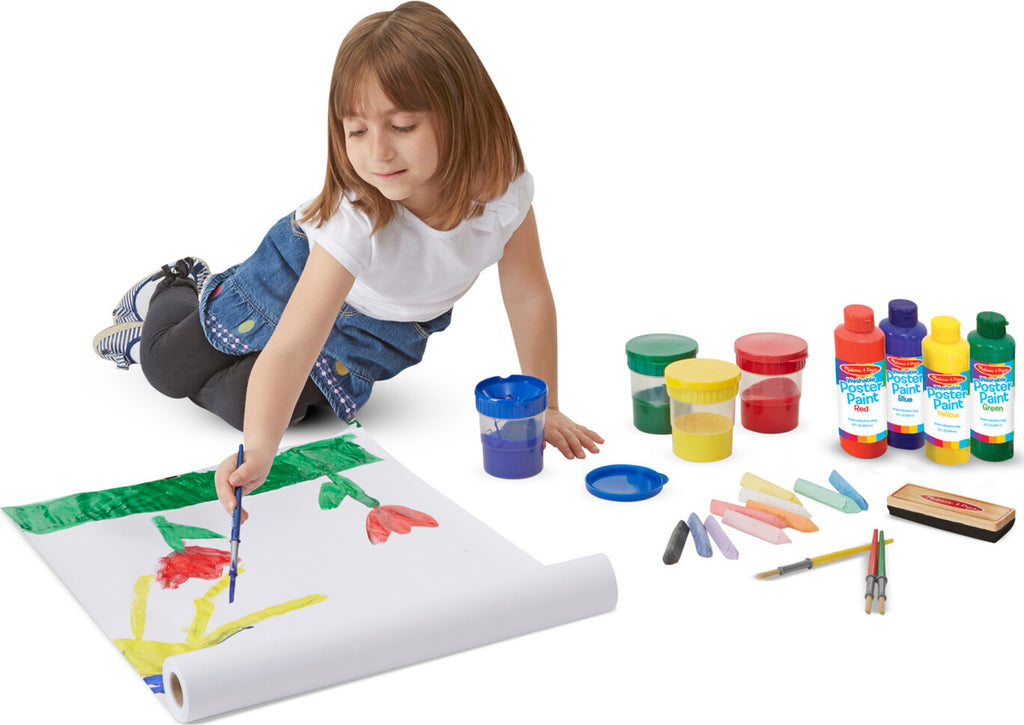 Melissa & Doug Easel Companion accessory set with paints, brushes, chalk, erasers, and art supplies