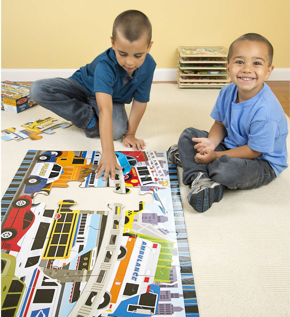 Traffic Jam Floor Puzzle with 24 pieces featuring busy street scene with vehicles