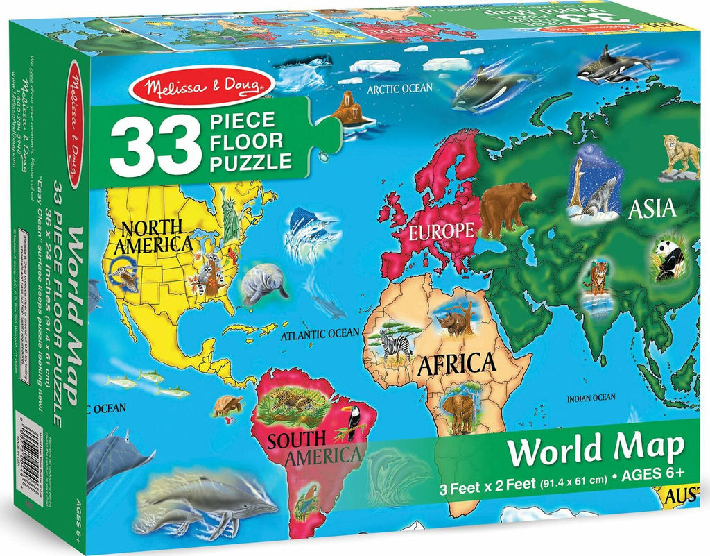 World Map Floor Puzzle with 33 pieces teaching geography and world knowledge to kids
