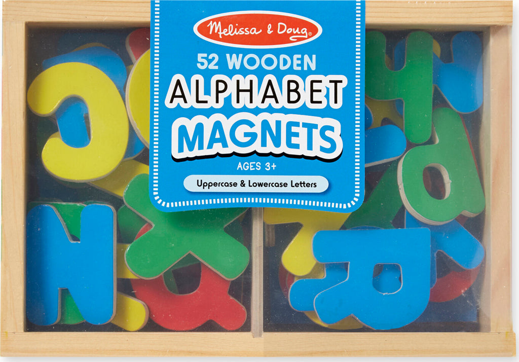 Wooden Letter Alphabet Magnets set with uppercase and lowercase letters for learning